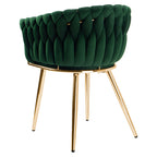 Krzesło welurowe plecione GREEN GOLD VELVET ciemnozielone