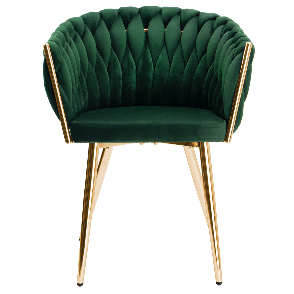Krzesło welurowe plecione GREEN GOLD VELVET ciemnozielone