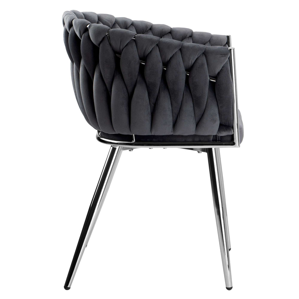 Krzesło welurowe plecione GRAY CHROM VELVET grafitowe
