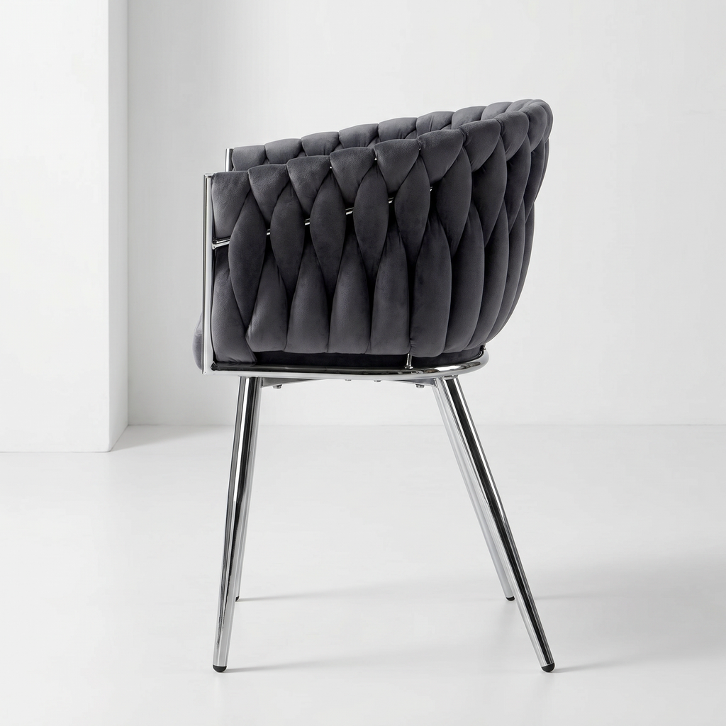 Krzesło welurowe plecione GRAY CHROM VELVET grafitowe