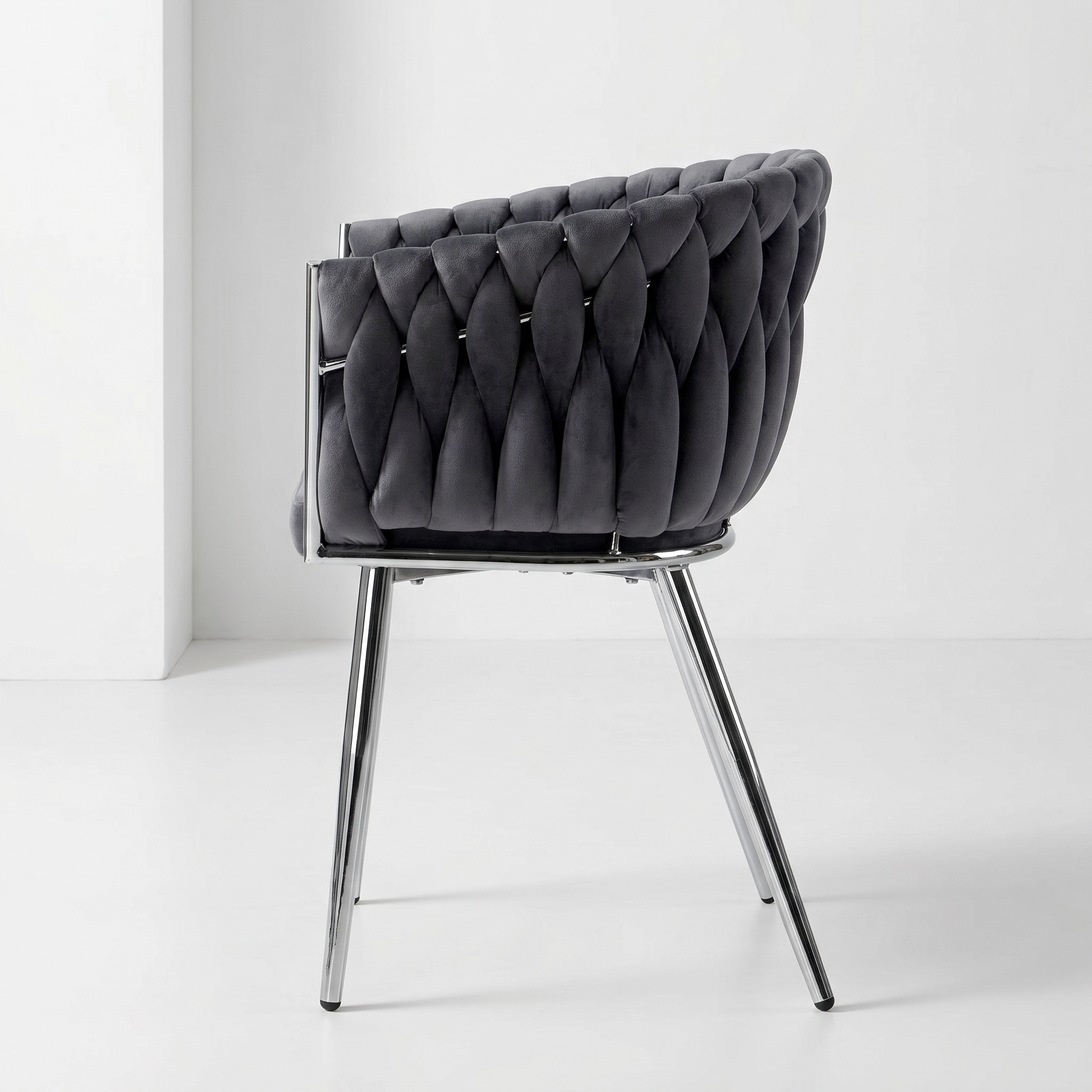 Krzesło welurowe plecione GRAY CHROM VELVET grafitowe
