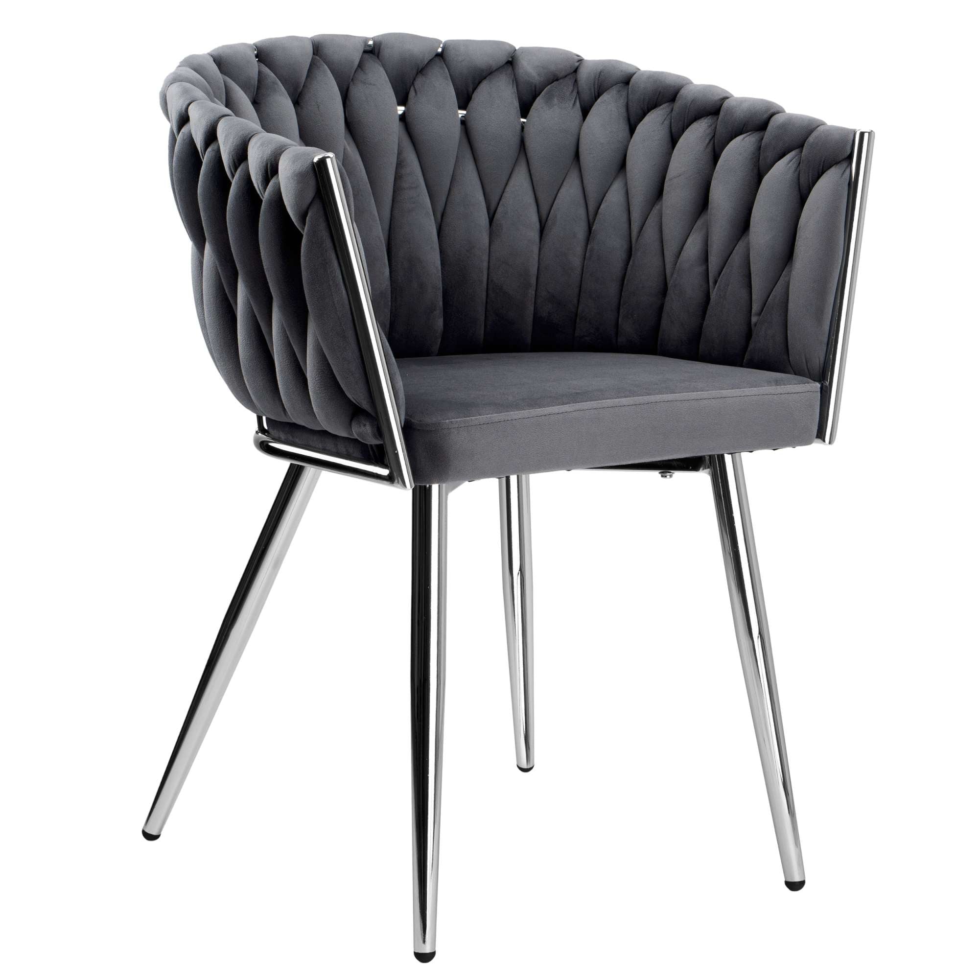 Krzesło welurowe plecione GRAY CHROM VELVET grafitowe