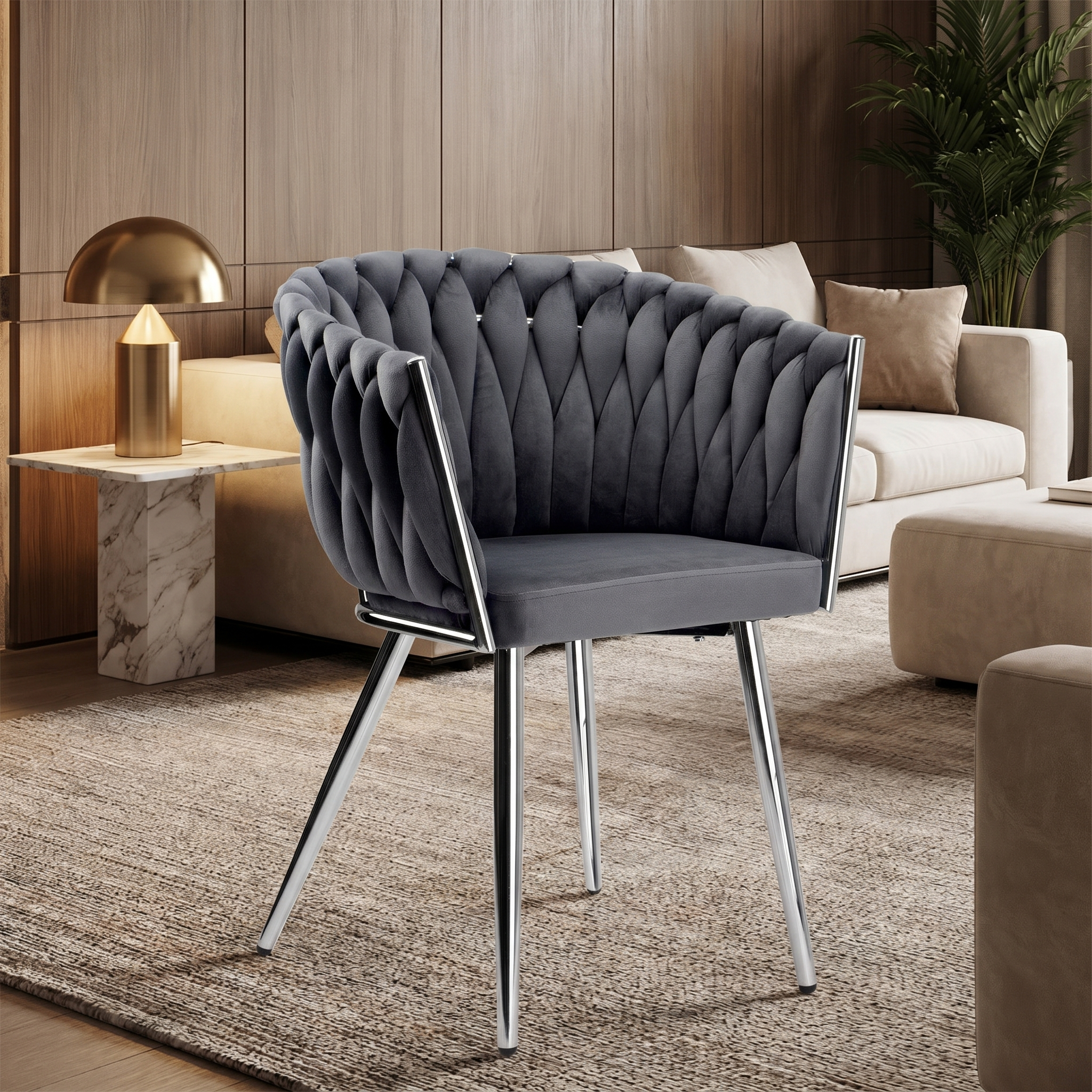 Krzesło welurowe plecione GRAY CHROM VELVET grafitowe