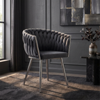Krzesło welurowe plecione GRAY CHROM VELVET grafitowe