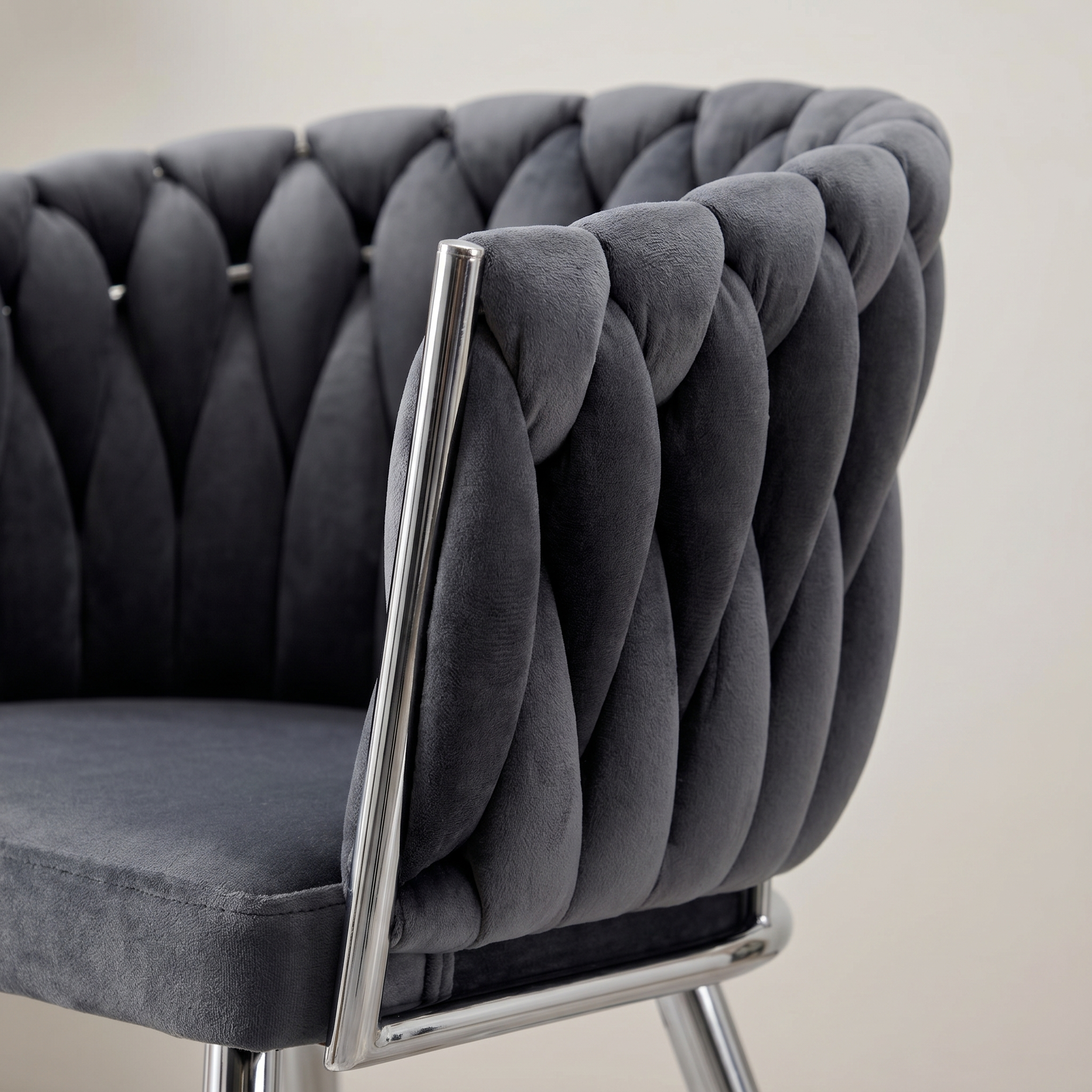 Krzesło welurowe plecione GRAY CHROM VELVET grafitowe