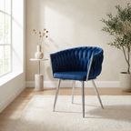 Krzesło welurowe plecione NAVY CHROM VELVET granatowe