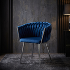 Krzesło welurowe plecione NAVY CHROM VELVET granatowe