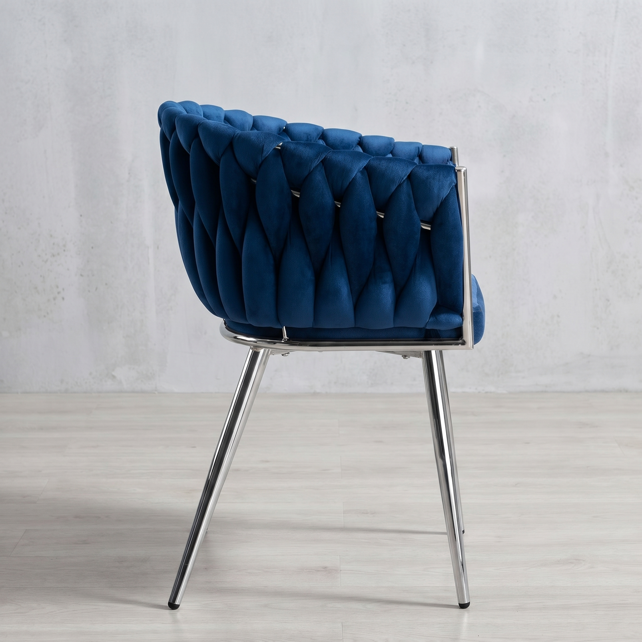 Krzesło welurowe plecione NAVY CHROM VELVET granatowe