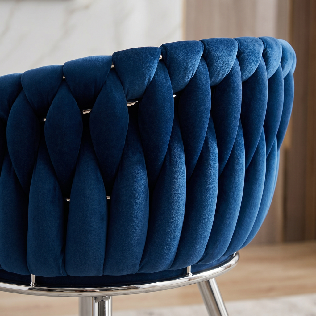 Krzesło welurowe plecione NAVY CHROM VELVET granatowe