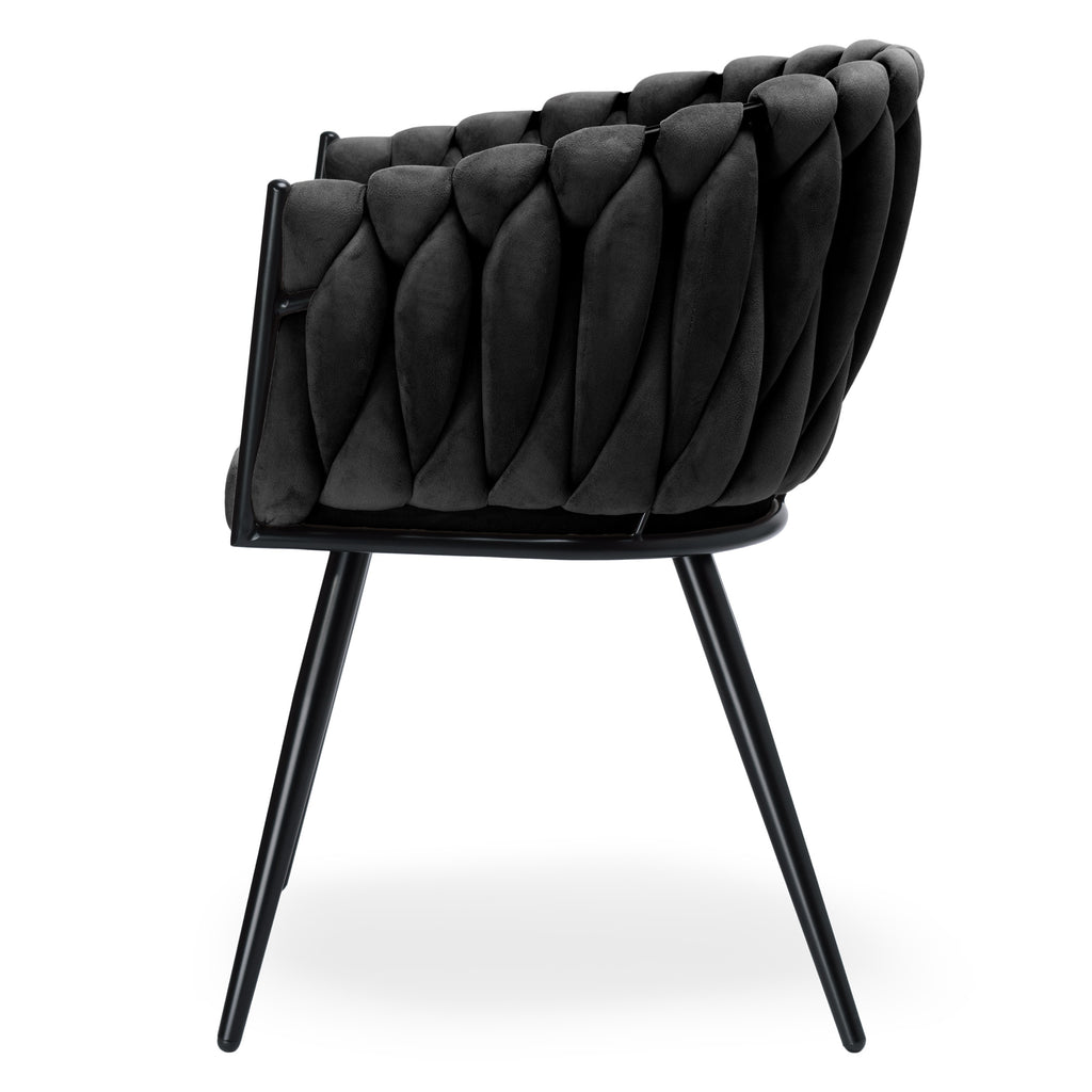Krzesło welurowe plecione SO BLACK VELVET czarne