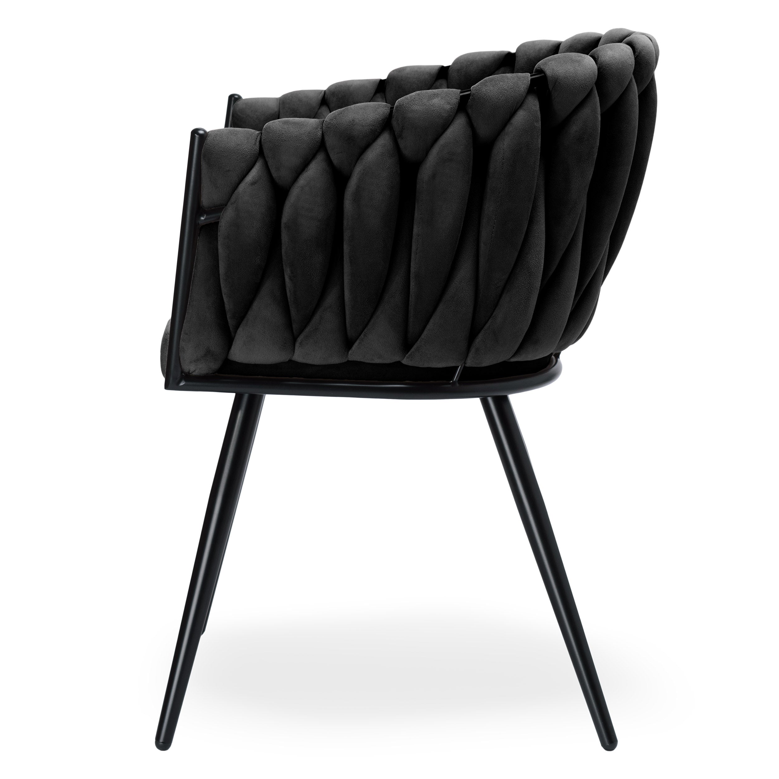 Krzesło welurowe plecione SO BLACK VELVET czarne