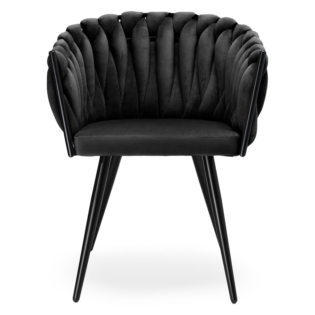 Krzesło welurowe plecione SO BLACK VELVET czarne