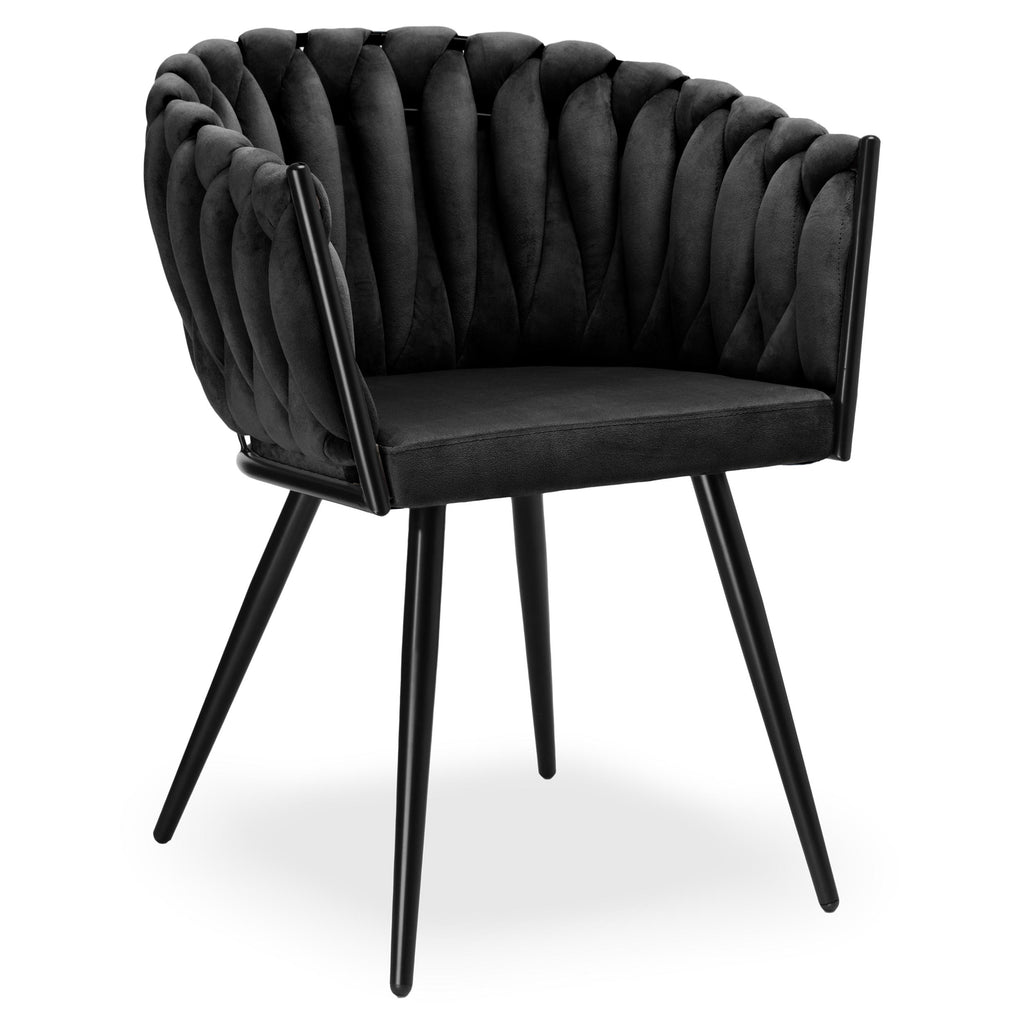 Krzesło welurowe plecione SO BLACK VELVET czarne