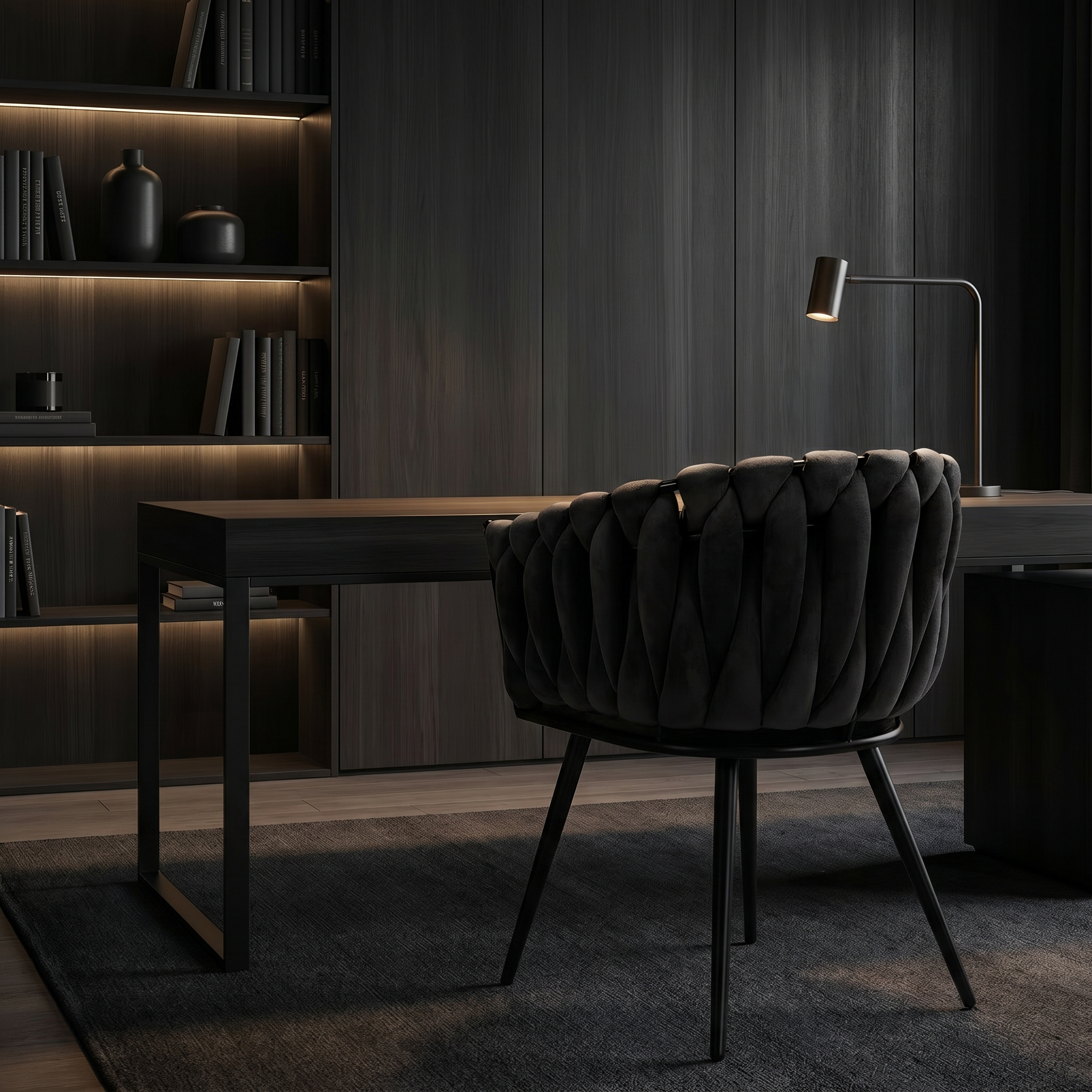 Krzesło welurowe plecione SO BLACK VELVET czarne