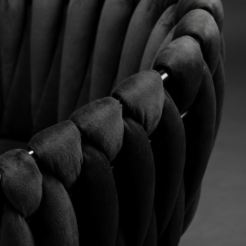 Krzesło welurowe plecione SO BLACK VELVET czarne