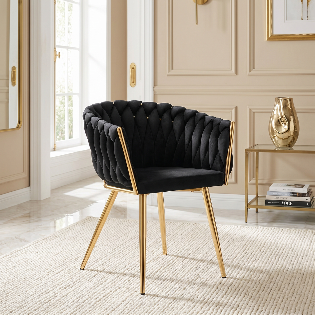 Krzesło welurowe plecione BLACK GOLD VELVET beżowe