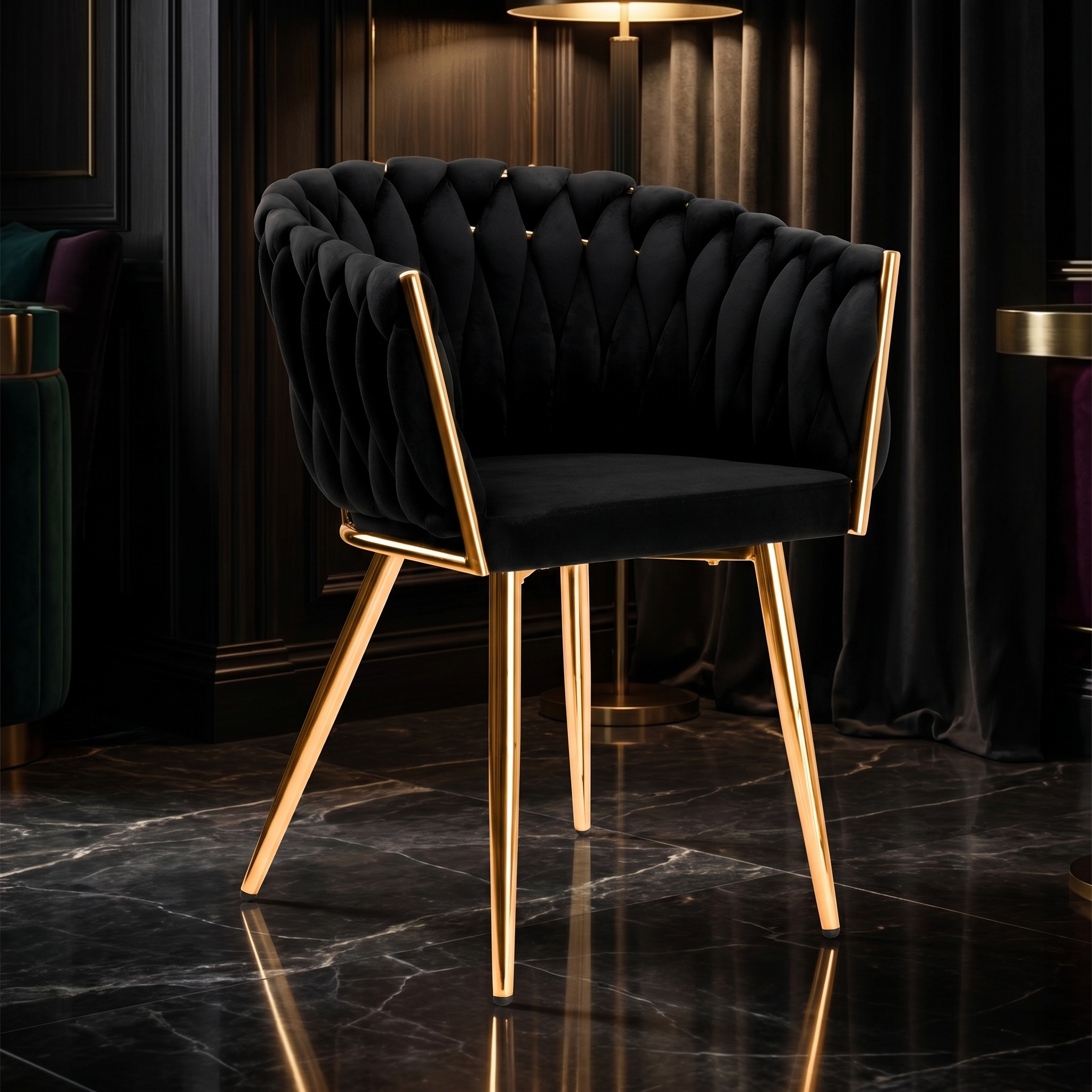 Krzesło welurowe plecione BLACK GOLD VELVET beżowe