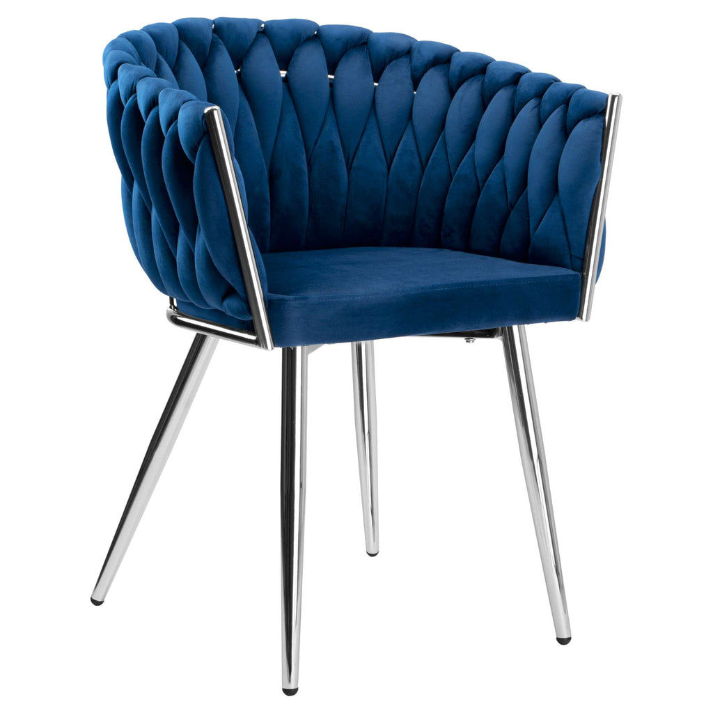 Krzesło welurowe plecione NAVY CHROM VELVET granatowe