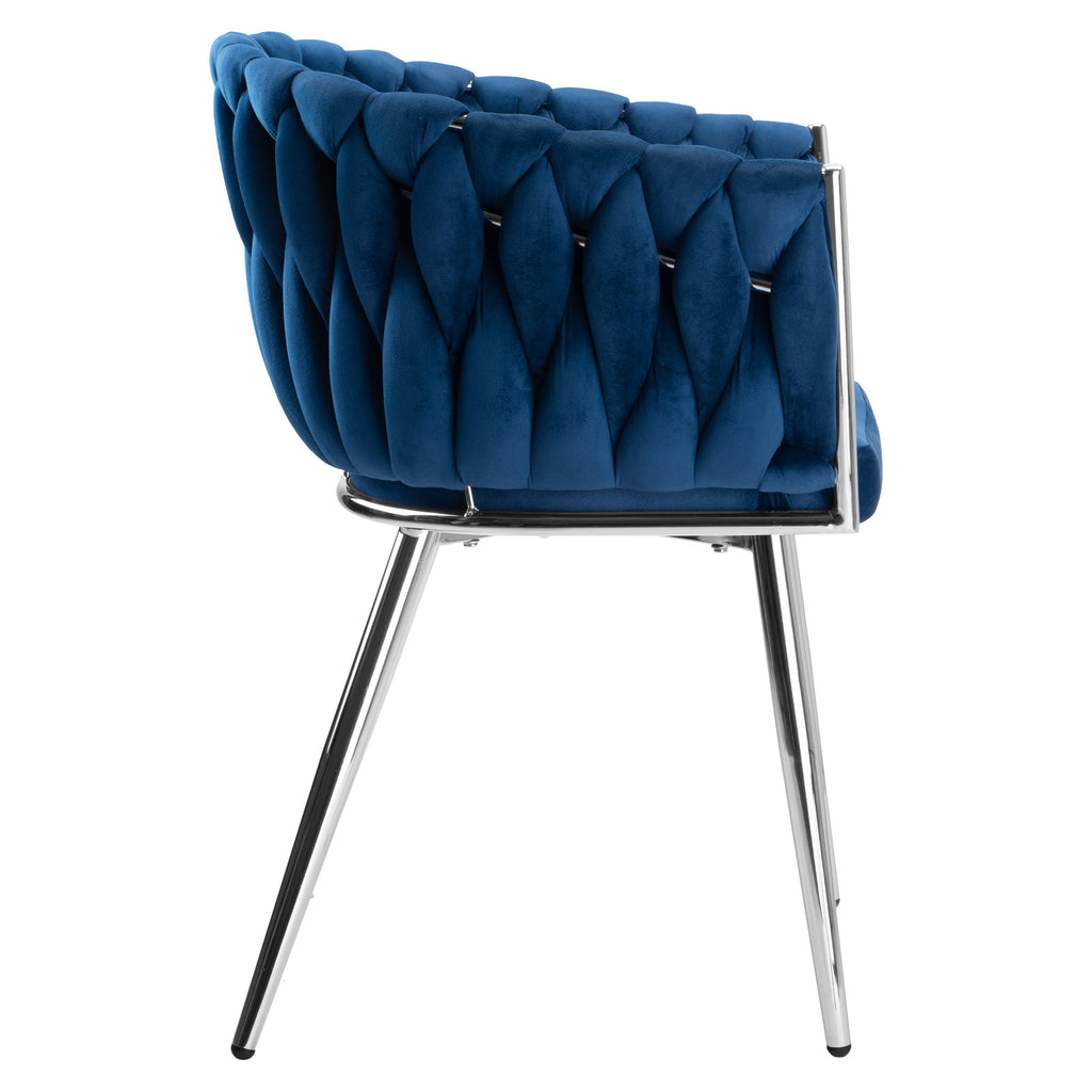 Krzesło welurowe plecione NAVY CHROM VELVET granatowe