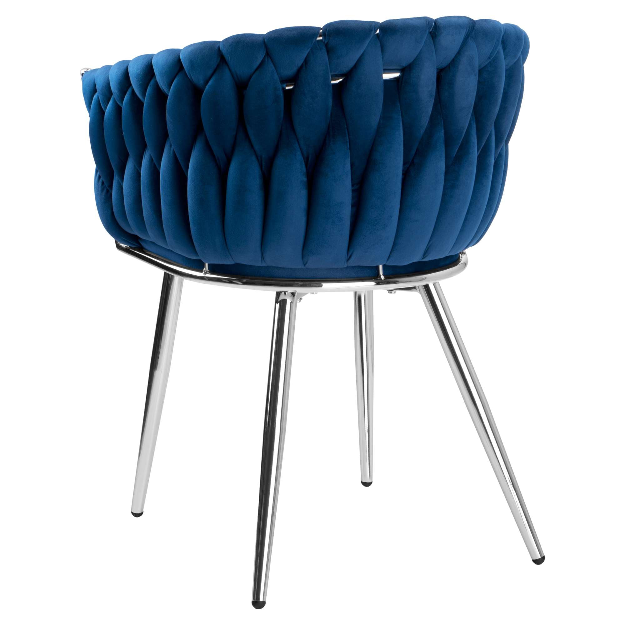 Krzesło welurowe plecione NAVY CHROM VELVET granatowe