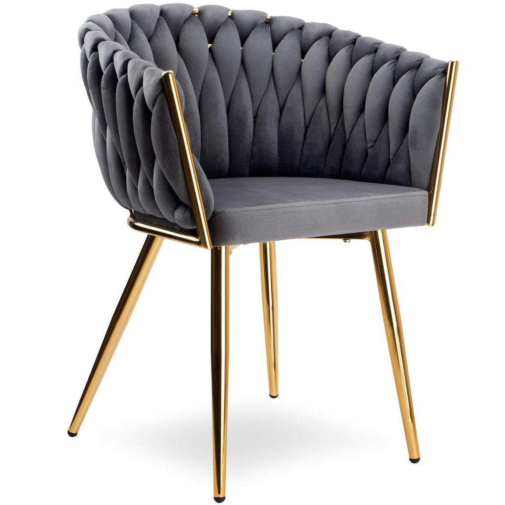 Krzesło welurowe plecione GRAY GOLD VELVET grafitowe