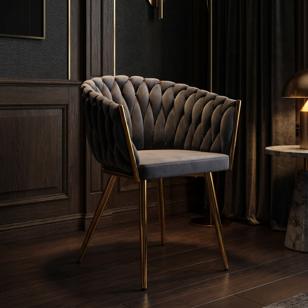 Krzesło welurowe plecione GRAY GOLD VELVET grafitowe