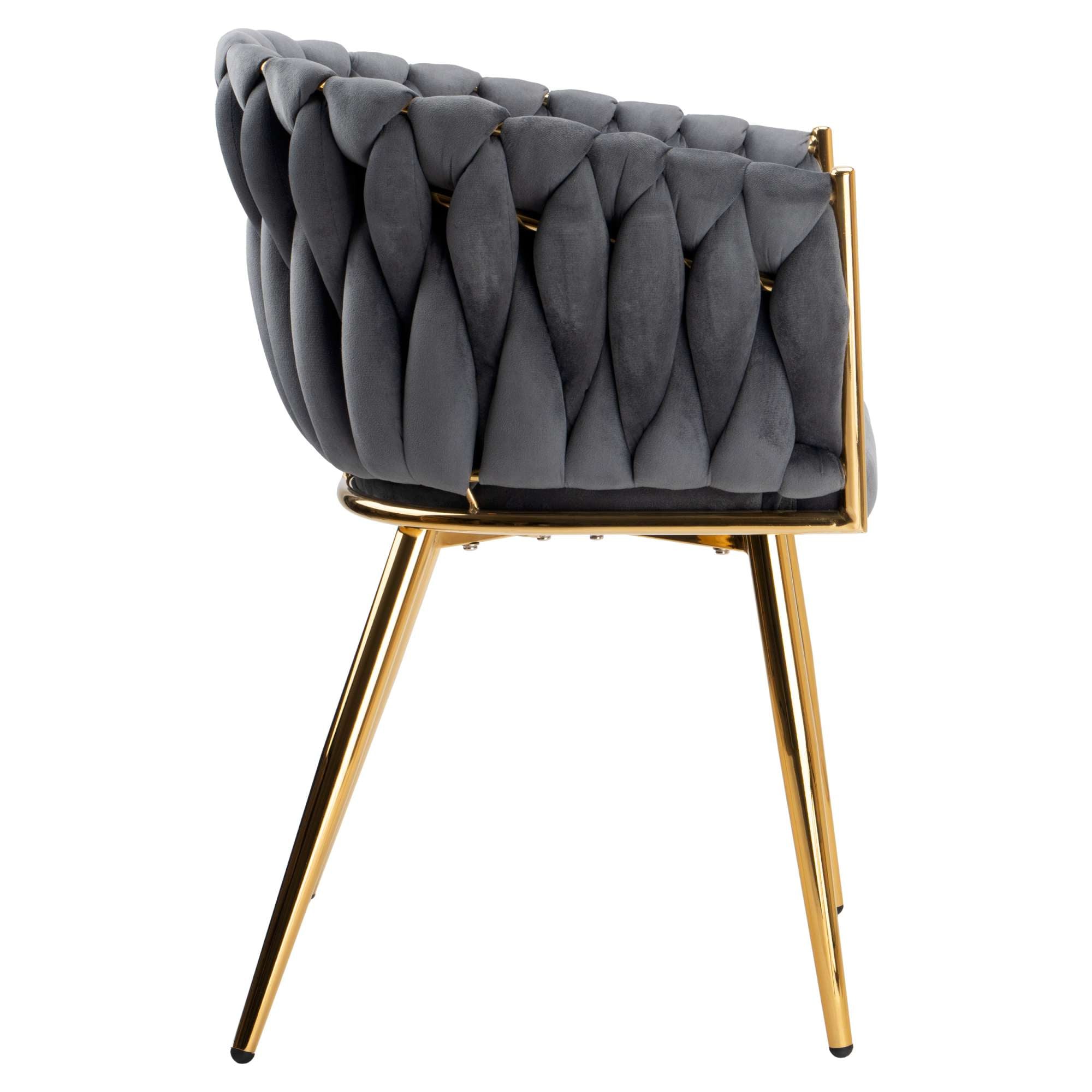 Krzesło welurowe plecione GRAY GOLD VELVET grafitowe