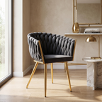 Krzesło welurowe plecione GRAY GOLD VELVET grafitowe