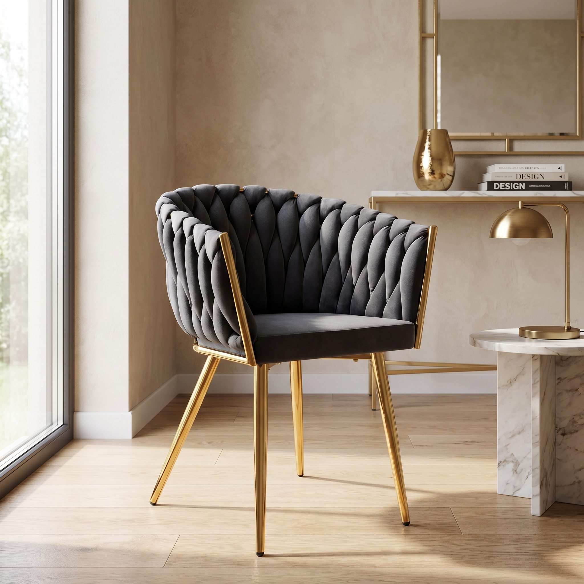 Krzesło welurowe plecione GRAY GOLD VELVET grafitowe