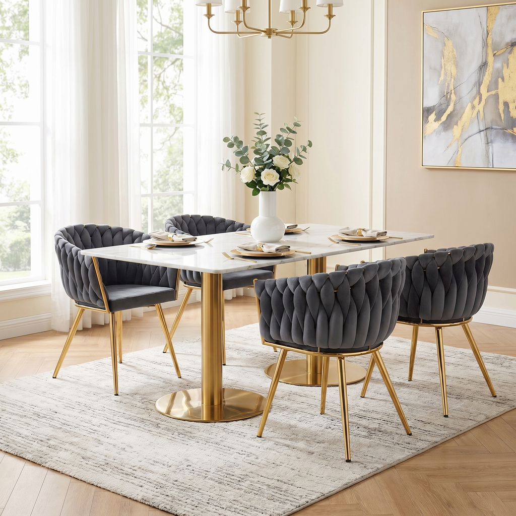 Krzesło welurowe plecione GRAY GOLD VELVET grafitowe