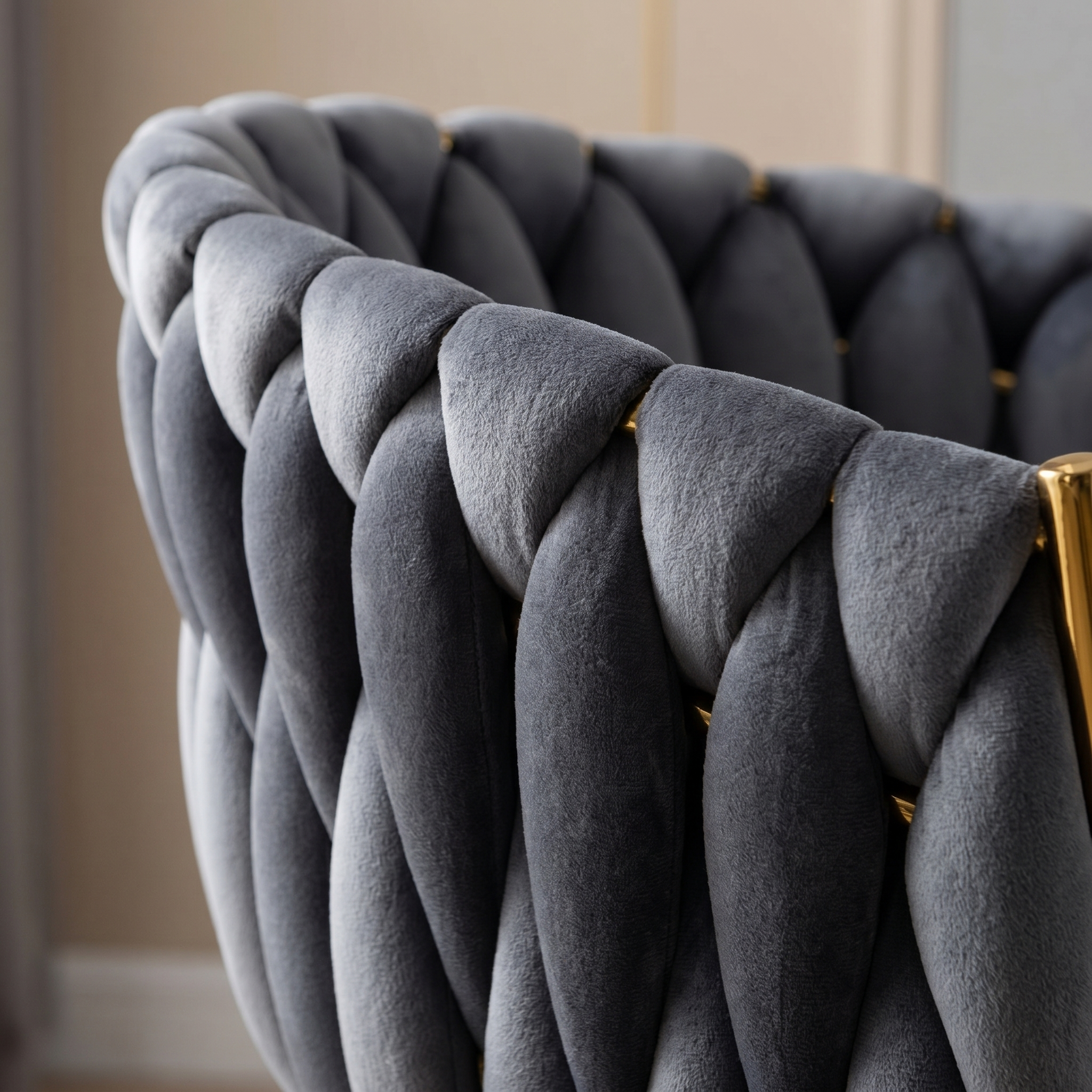 Krzesło welurowe plecione GRAY GOLD VELVET grafitowe