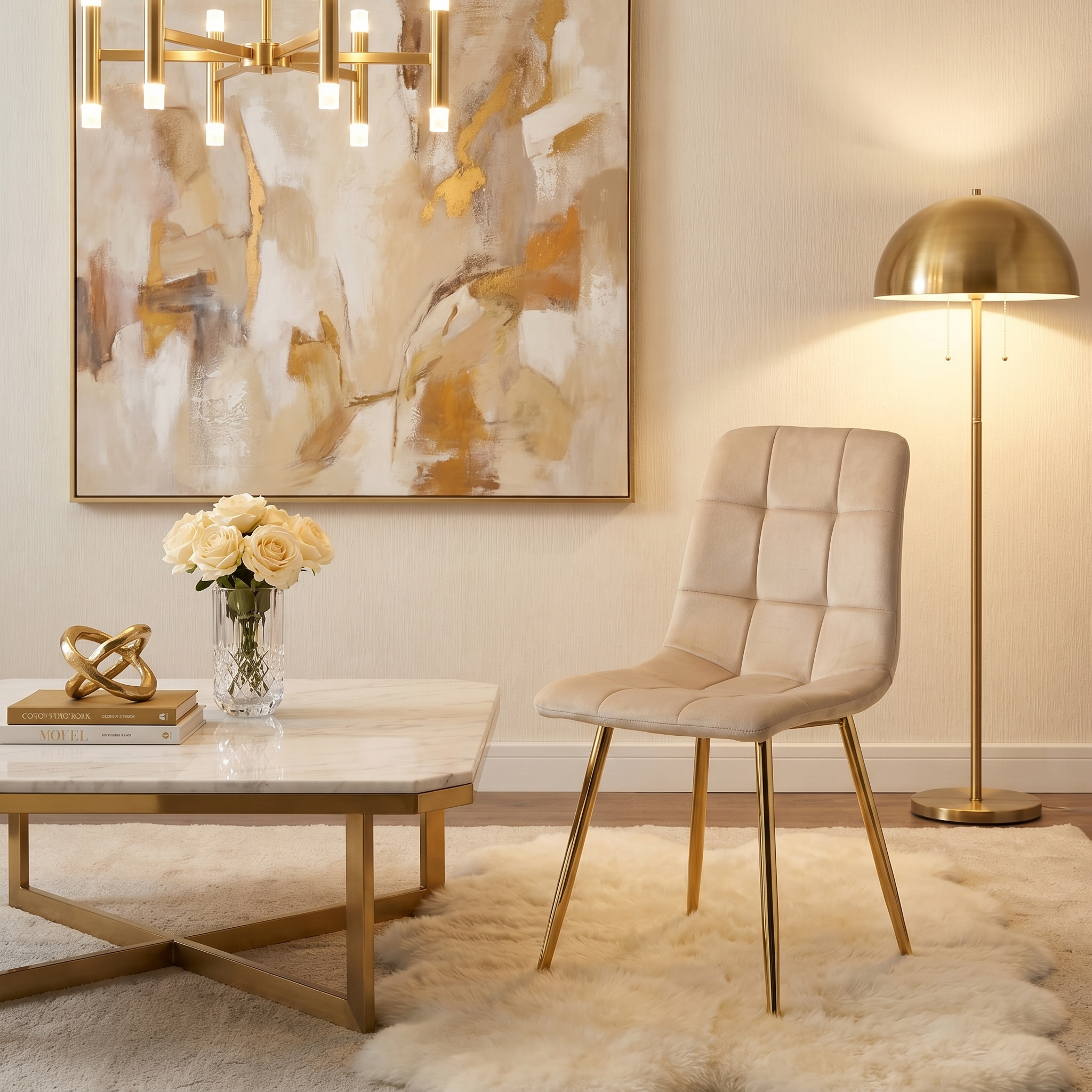 Krzesło welurowe BEIGE GOLD VELVET beżowe