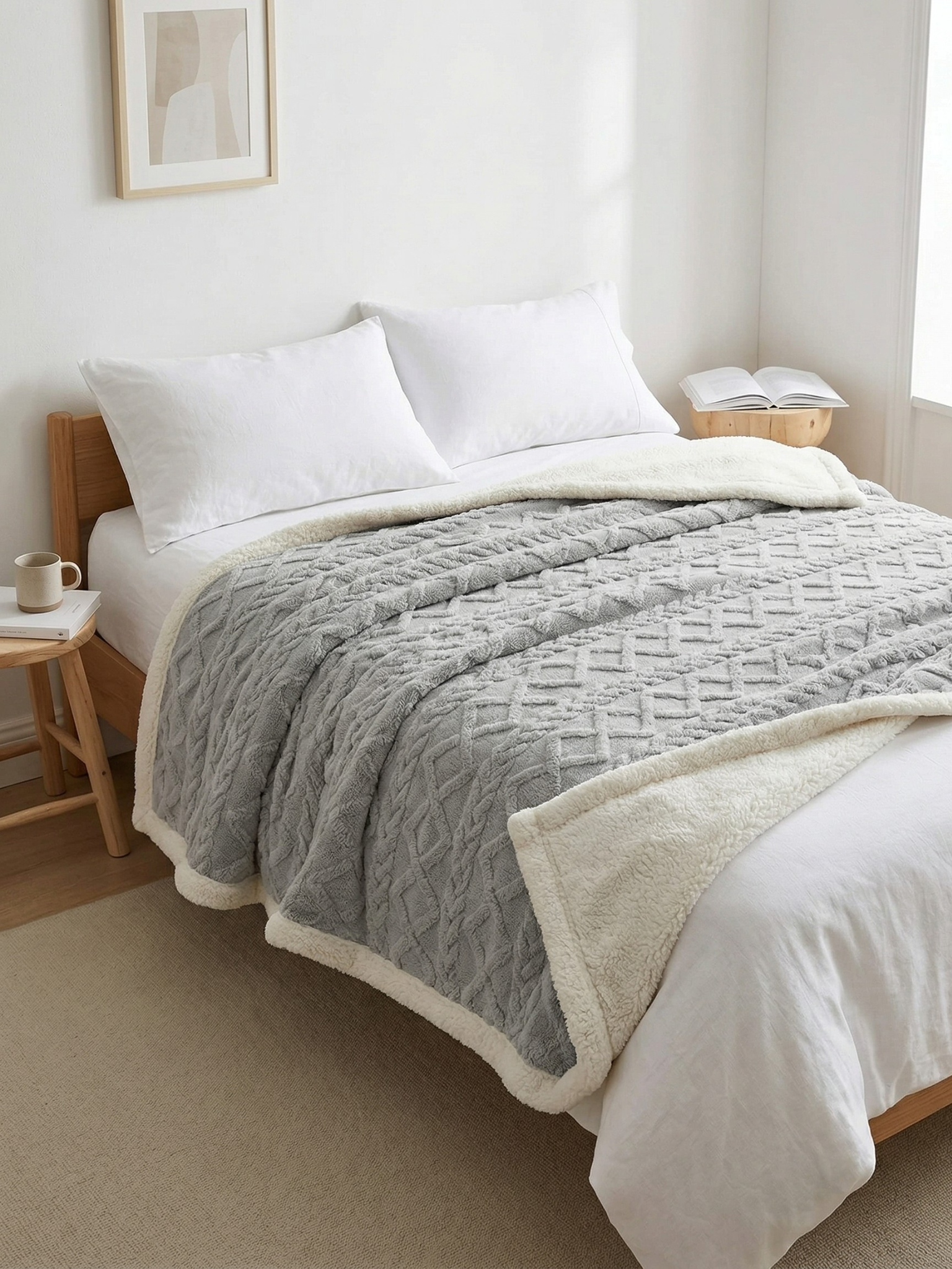 Miękki Koc Baranek Ciepły Dwustronny Szary