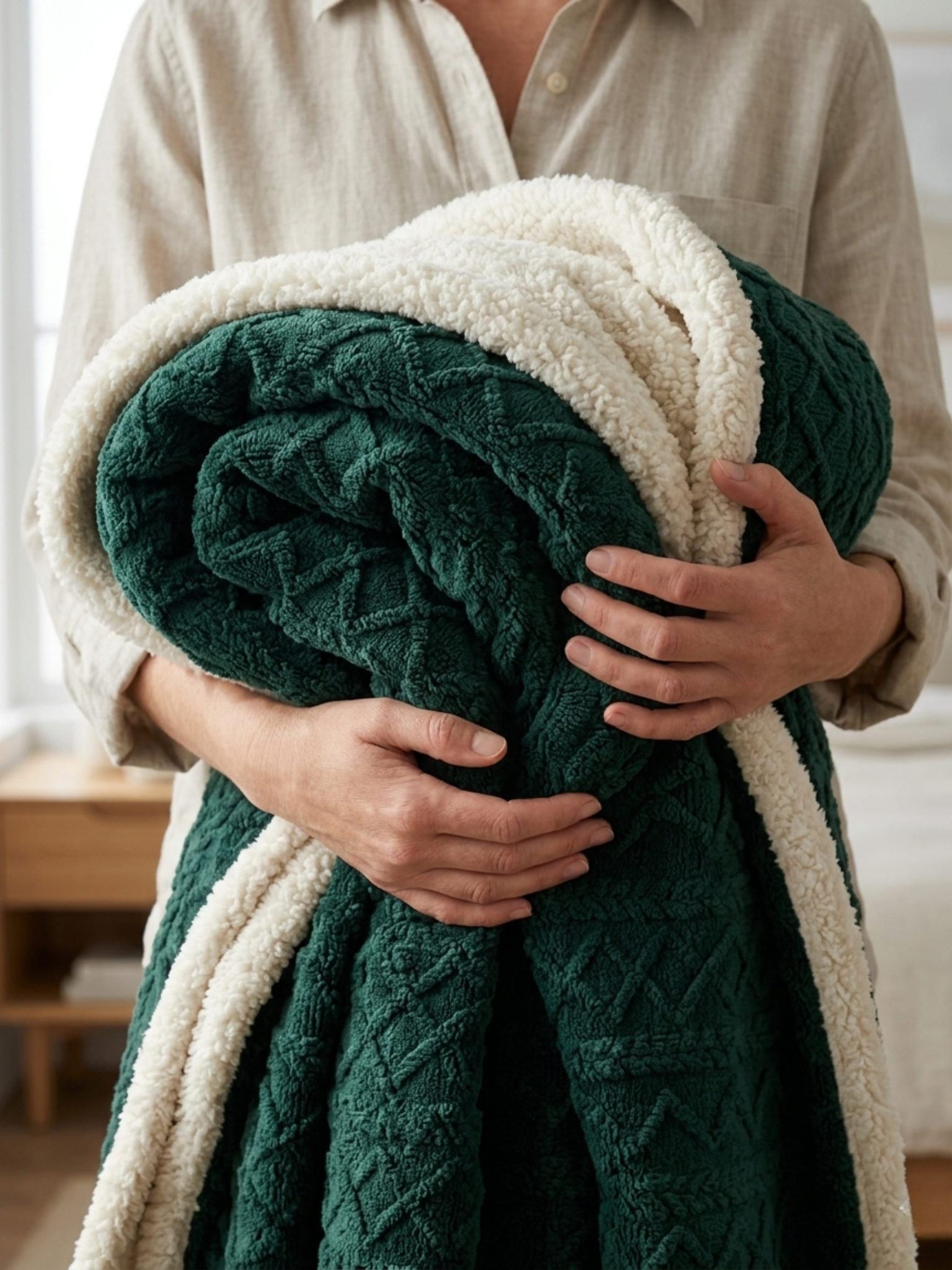 Miękki Koc Baranek Ciepły Dwustronny Butelkowa Zieleń Zielony