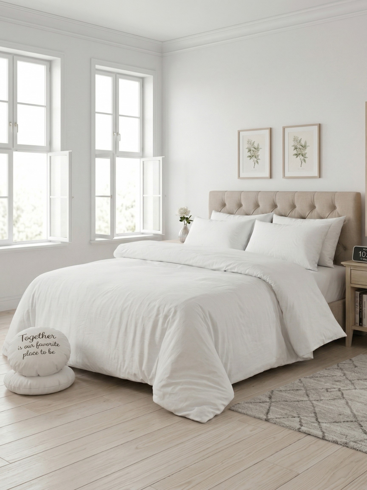 Komplet Pościeli Bawełnianej 3-częściowej Białej Gładkiej