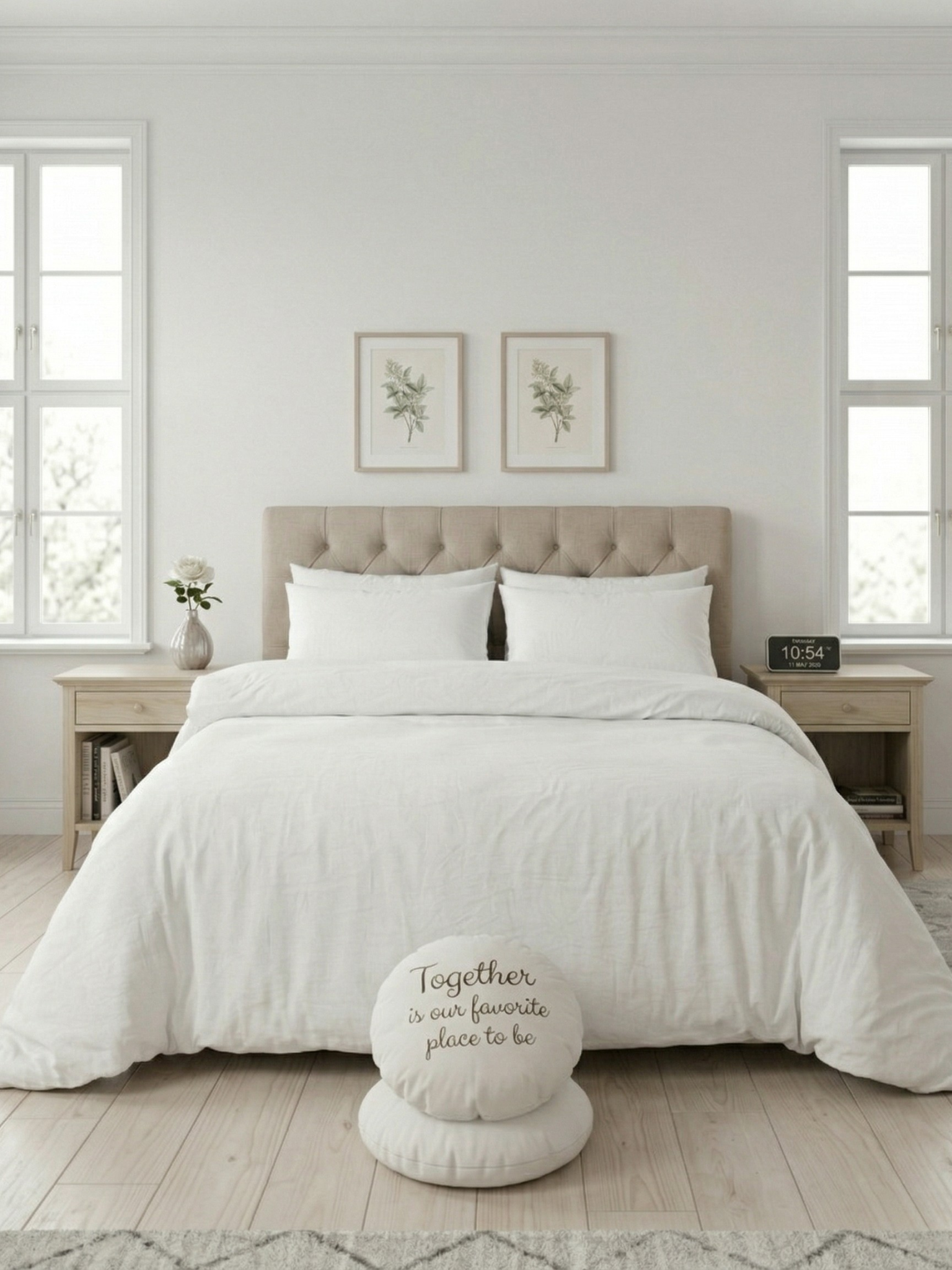 Komplet Pościeli Bawełnianej 3-częściowej Białej Gładkiej