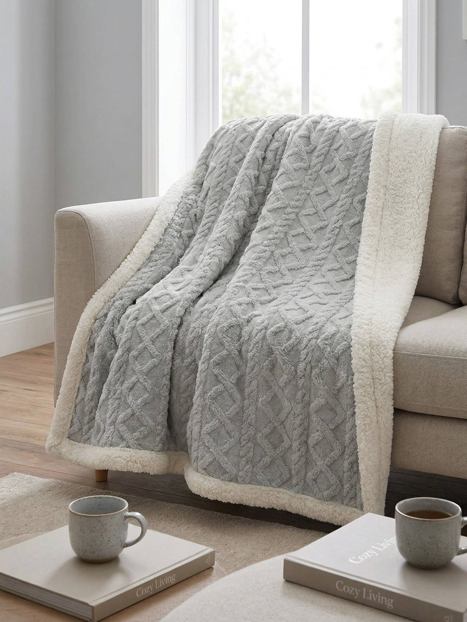 Miękki Koc Baranek Ciepły Dwustronny Szary